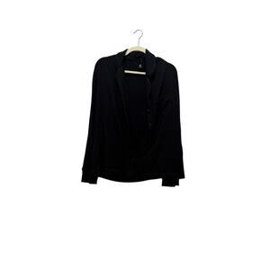 SKIMS Onyx Sleep Long Sleeve Button Up Top XL Black Ribbed Lounge